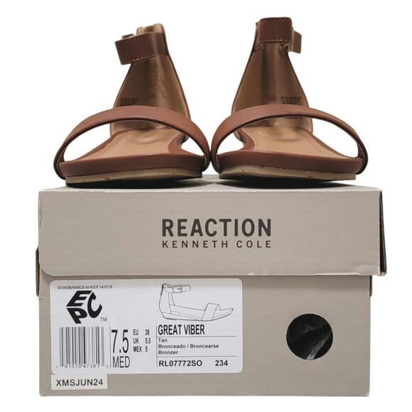Kenneth Cole Reaction Great Viber Ankle Strap Wedge Sandal Size US 7.5M Tan - Picture 4 of 4